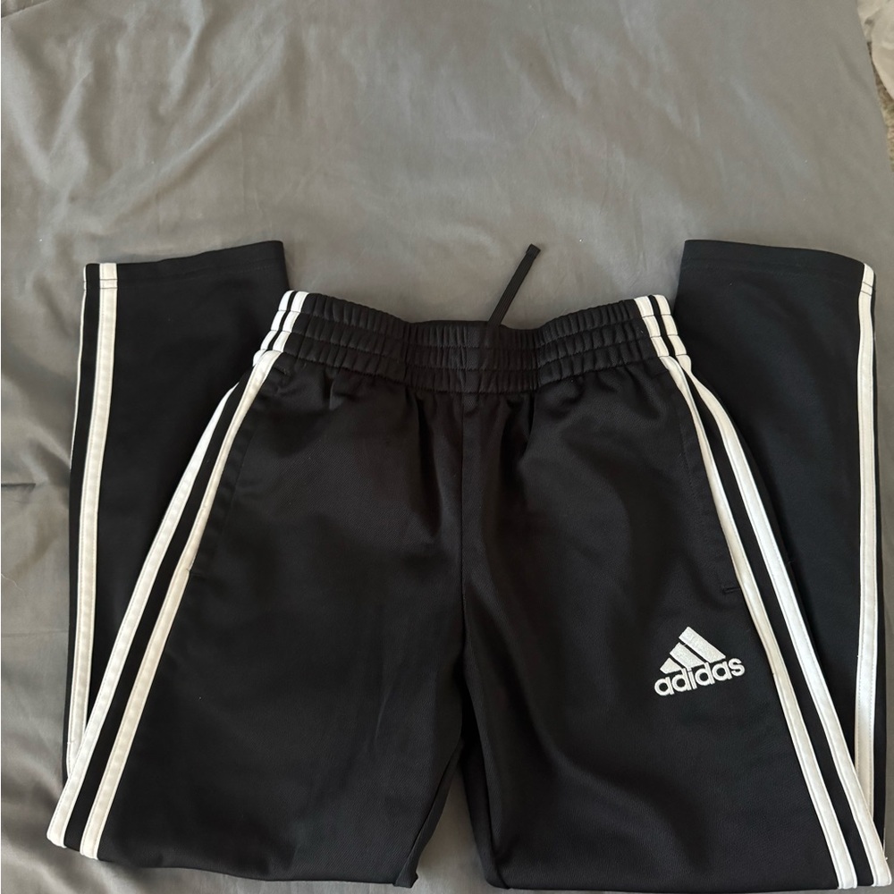 Adidas Kids Black Joggers with White Stripes